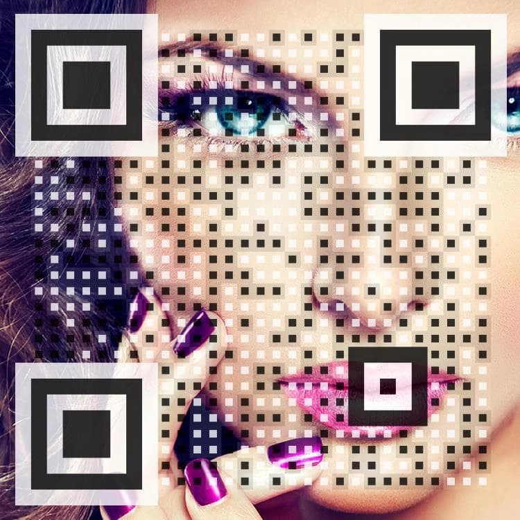 Secure QR Code, dessen Codefläche aus einem Porträtmotiv besteht