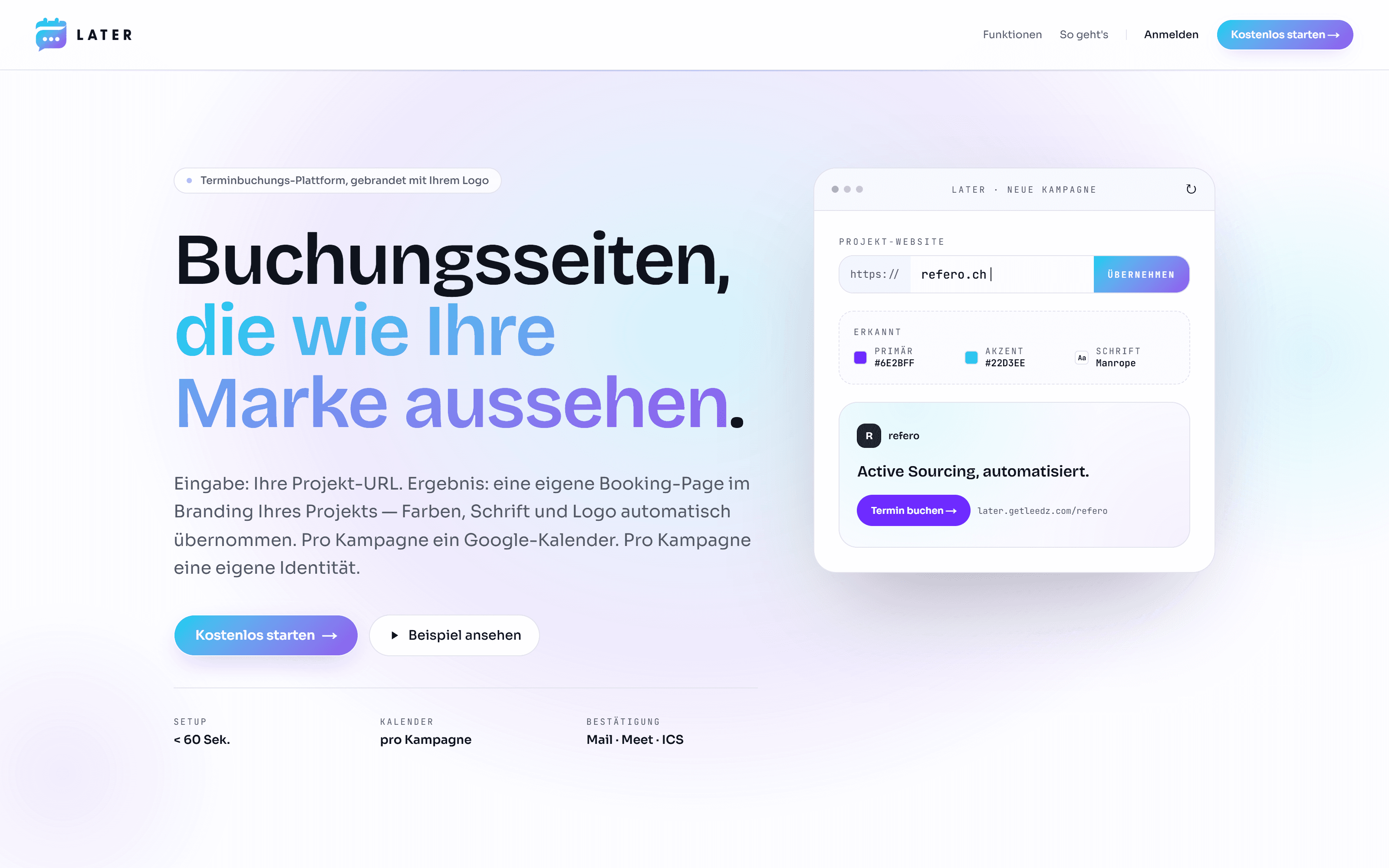Vorschau der LATER Website